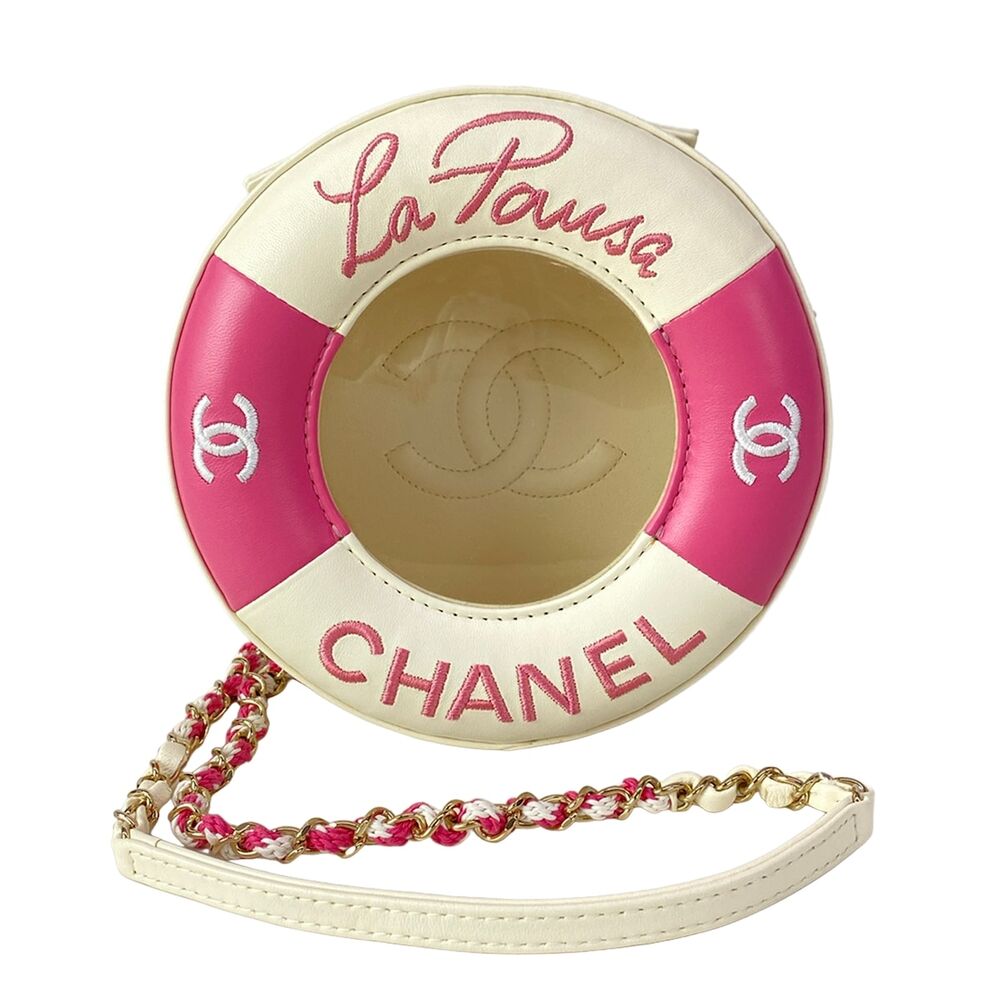 Chanel Shoulder Bag Cream Pink Clear Lambskin Vinyl